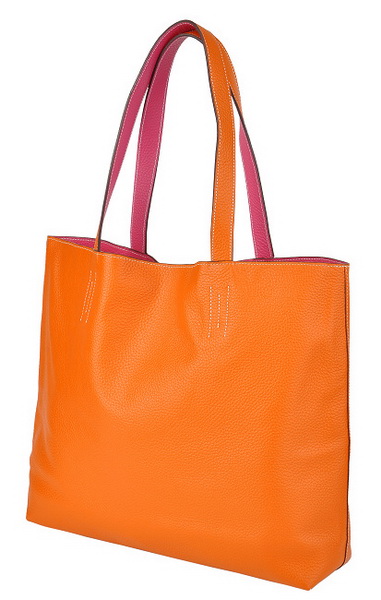 Best Hermes Reversible Leather Handbag Orange/Peach 519020 - Click Image to Close